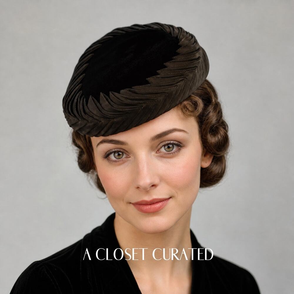 Vintage Velvet Evening Topper Hat Brown